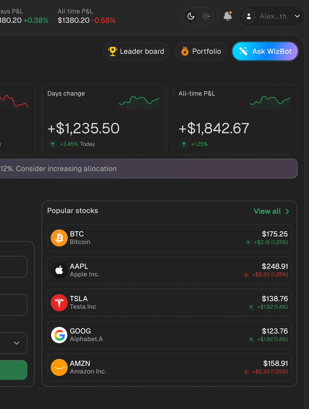 Trading Platform Dark Mode